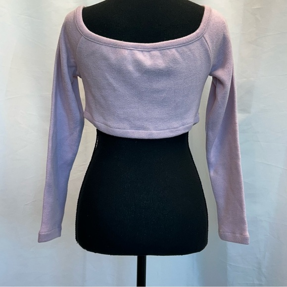 Zara Lilac purple long sleeve off the shoulder cropped sweater top button front - Picture 6 of 14